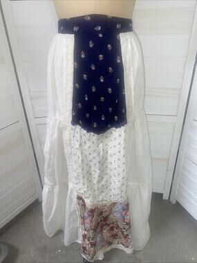 70s 80s Floral Lace Patchwork Maxi Skirt Size M Boho USA Cottagecore Prairie